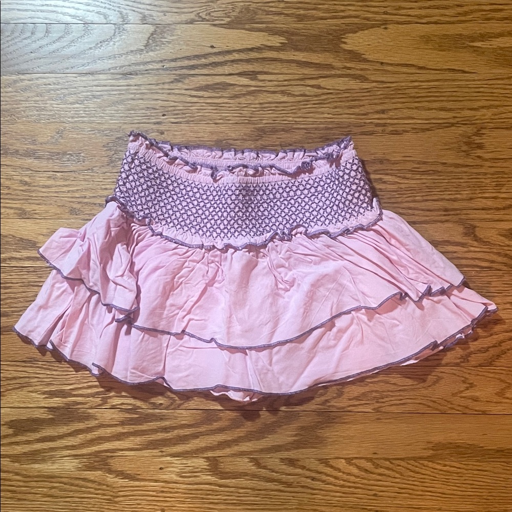 Katie J NYC Light Pink Smocked Ruffle Skater Mini Skirt